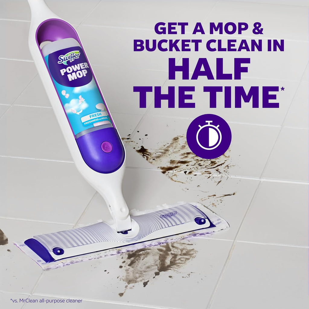 Swiffer PowerMop Multi-Surface Mop Kit - Effortless Floor Cleaning with Fresh Scent | Includes PowerMop, 2 Pads & Solution
