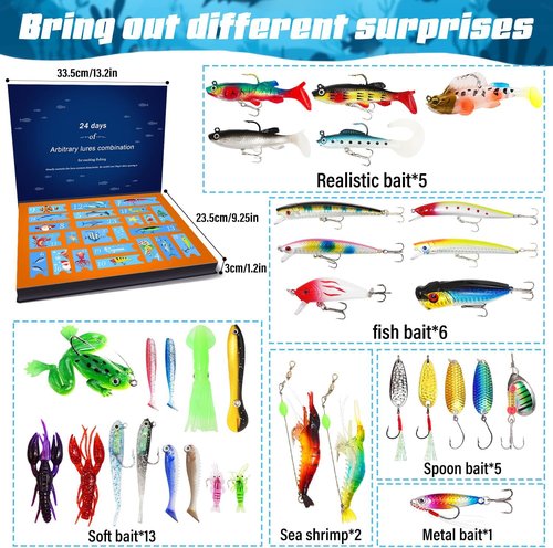 Advent Calendar Fishing Lures Kit - 24 Days Countdown Gift for Men, Teens & Fisher Enthusiasts