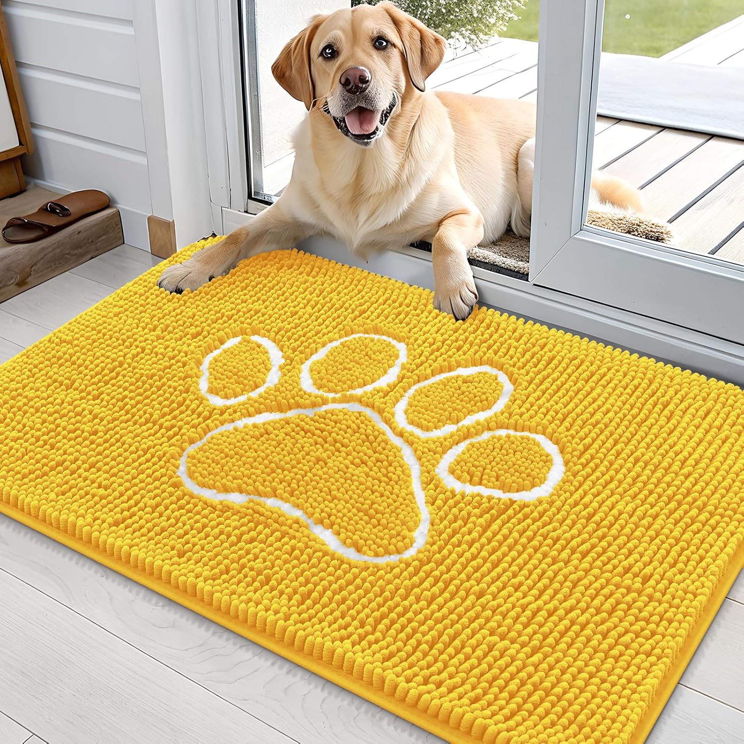OLANLY Dog Door Mat - Absorbent Non-Slip Mud Mat for Paws | Quick Dry Chenille, 36x24, Yellow