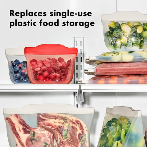 OXO Good Grips Silicone Reusable Bags – 4 Piece Starter Set - Oat/Lagoon