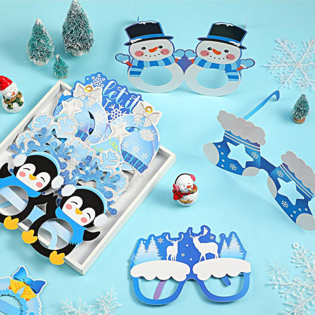 Skiennix Snowflake Paper Eyeglasses - 36 Pcs Winter Wonderland Party Decorations | Perfect for Christmas & Baby Showers