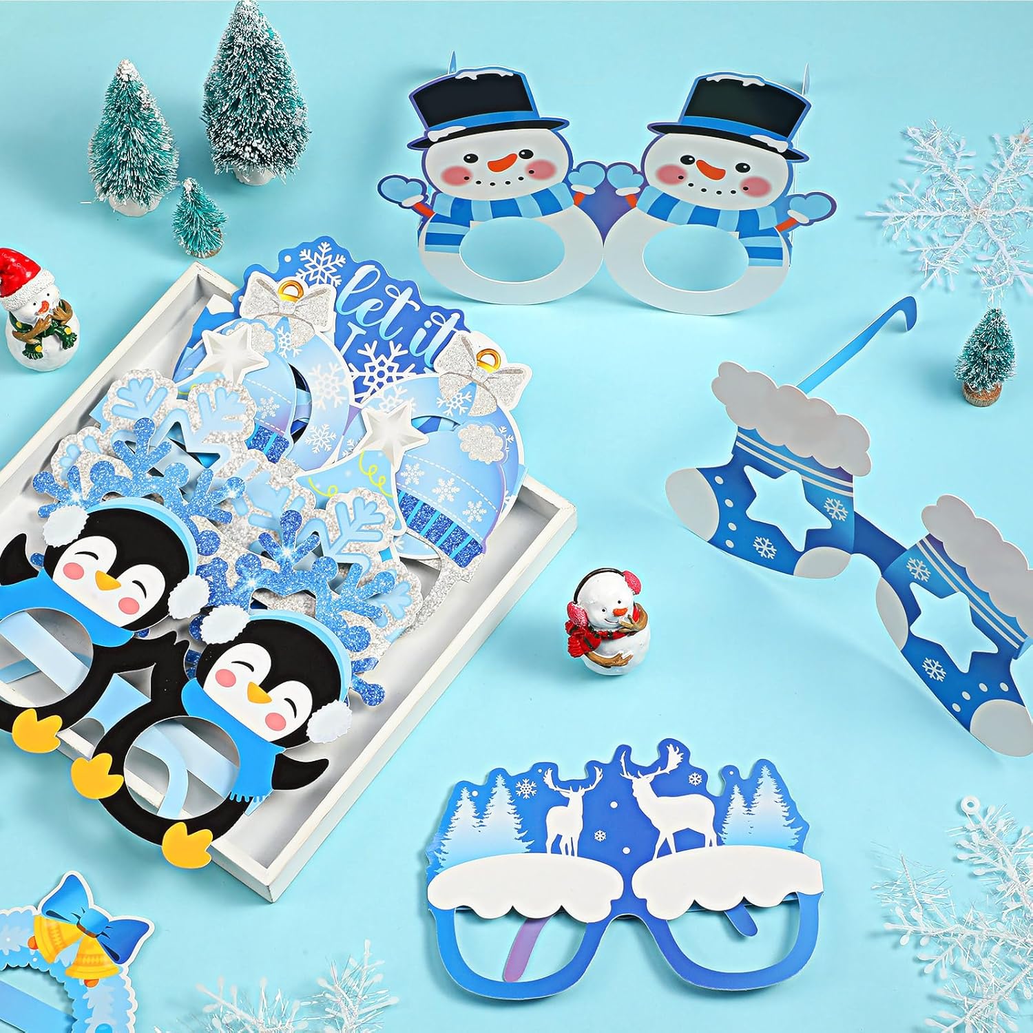 Skiennix Snowflake Paper Eyeglasses - 36 Pcs Winter Wonderland Party Decorations | Perfect for Christmas & Baby Showers