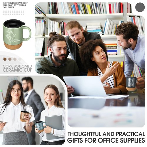 Jingmore 10 Pcs Employee Appreciation Gift Bulk Non-slip Cork Bottom Coffee Mug 13.5 oz Ceramic Tumbler Inspirational Mug Thank You Gifts for Social Worker Teacher Volunteer Nurse Staff(Appreciation)