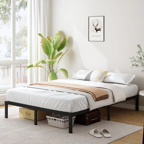 Cieemine 10 Inch King Size Bed Frame, Platform Metal Bed Frame King Heavy Duty Steel Slat Mattress Foundation, No Box Spring Needed, Easy Assembly, Noise-Free, Black