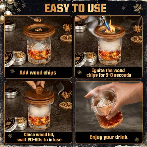 Whiskey Advent Calendar 2025 for Men, 24-Day Bourbon Smoker Infuser Kit for Cocktail and whisky Lovers, Perfect Christmas and Holiday Gift for Husband, Dad, Boyfriend, Him(NO BUTANE,GLASS)