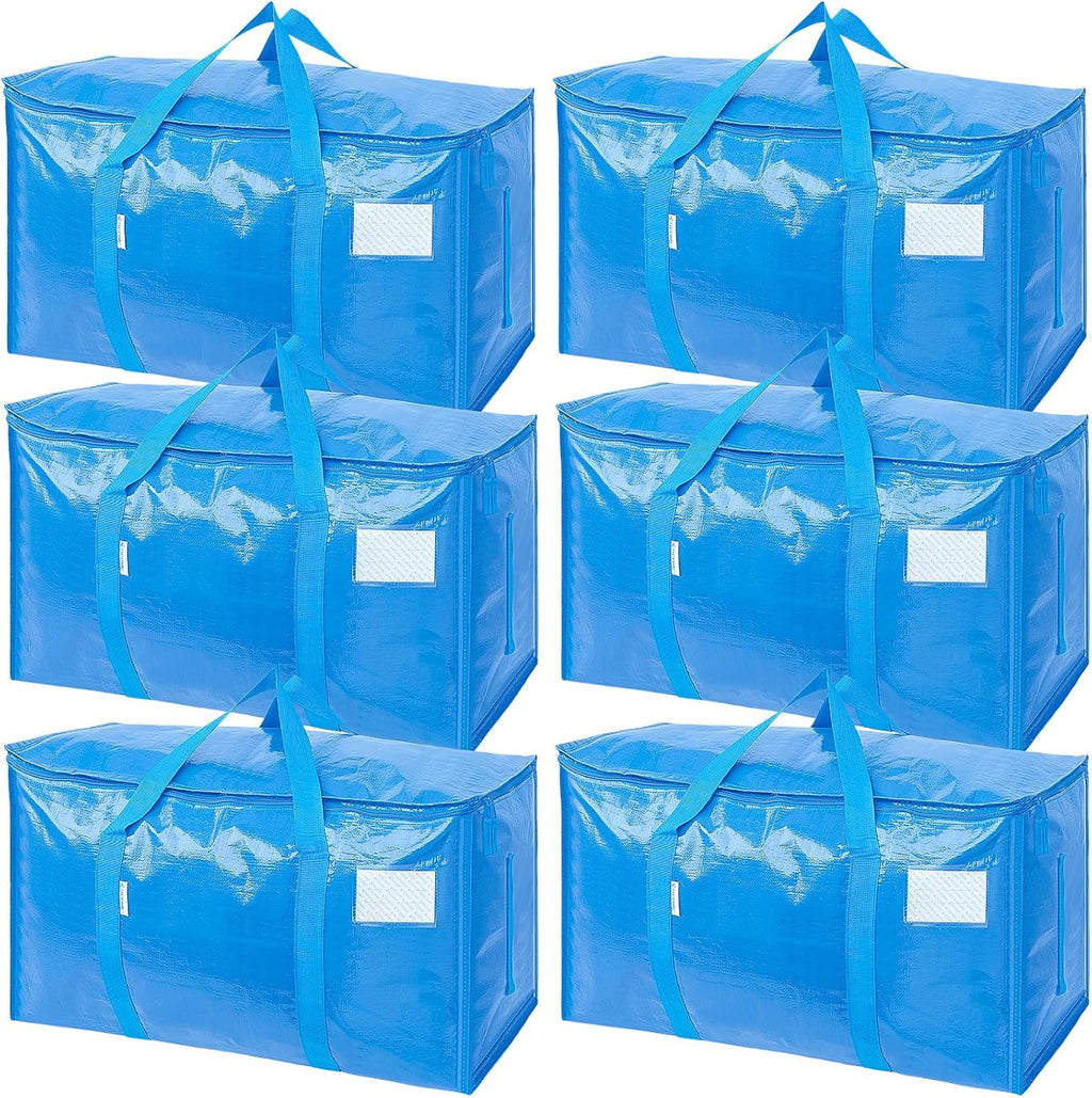 TICONN Extra Large Moving Bags - Heavy Duty Storage with Zippers & Handles | 6 Pack, Sky Blue
