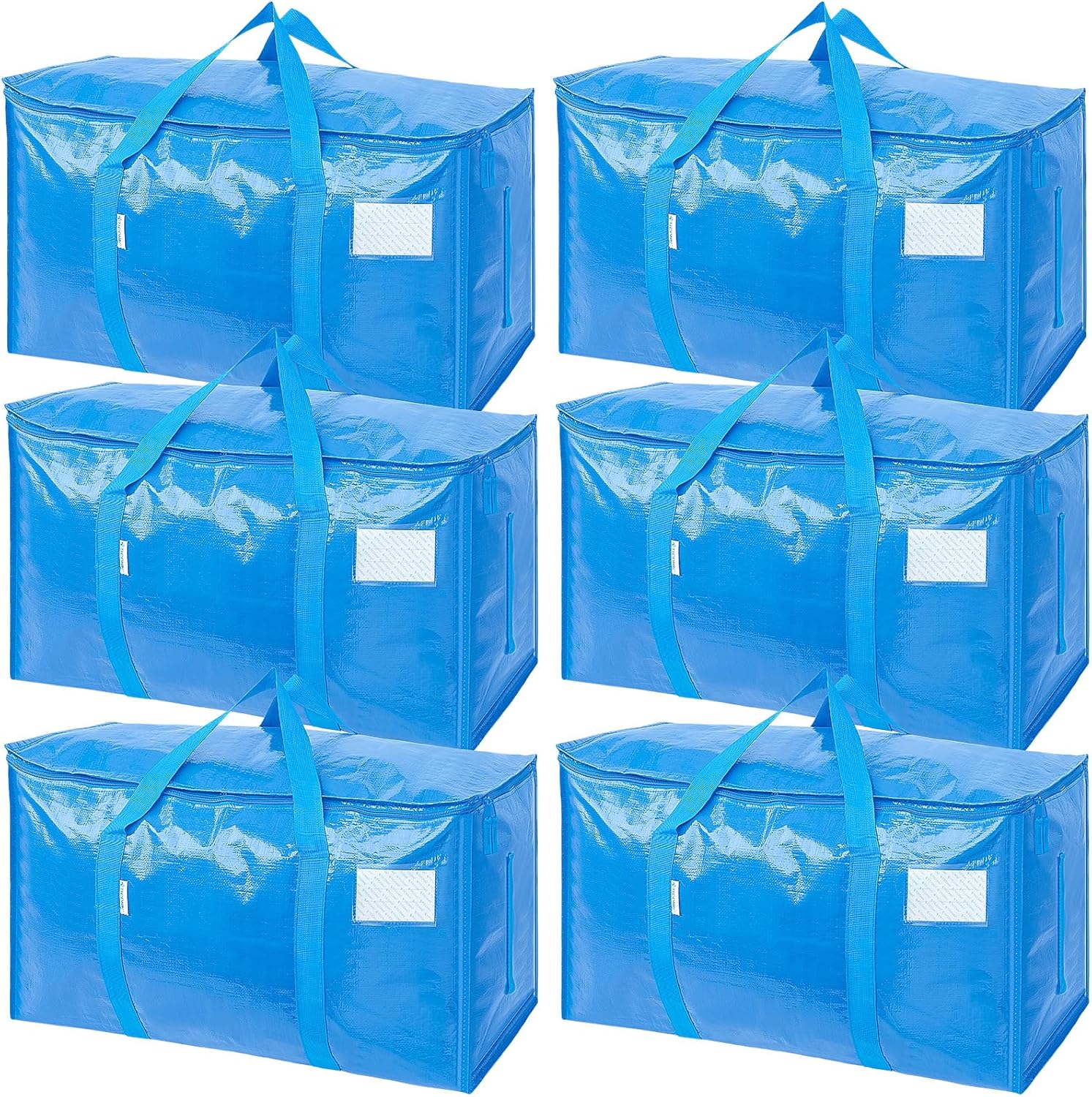 TICONN Extra Large Moving Bags - Heavy Duty Storage with Zippers & Handles | 6 Pack, Sky Blue
