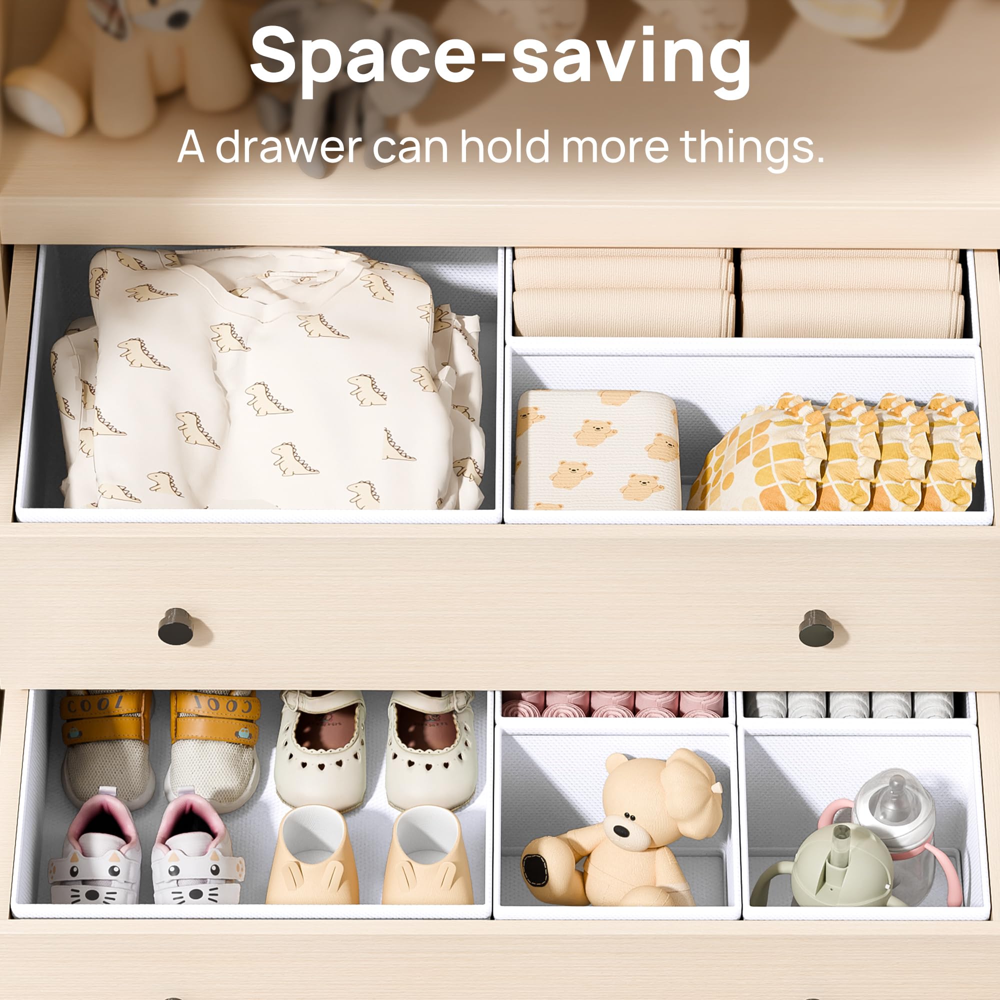 Vtopmart 12 Pack Baby Clothes Organizer, Dresser Drawer Organizer for Baby Clothing, Foldable Fabric Closet Drawer Storage Bins, Nursery Dresser Dividers for Bra, Socks, Ties, Scarf