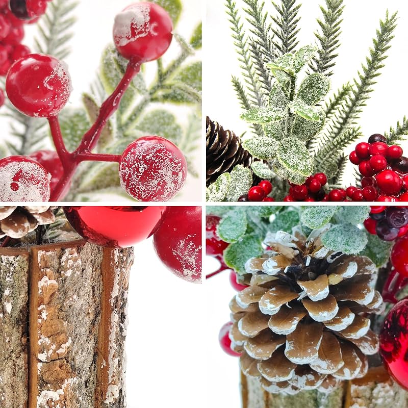 Small Christmas Tree - Artificial Mini Tabletop with Red Berries & Pine Cones (Variation: Red)