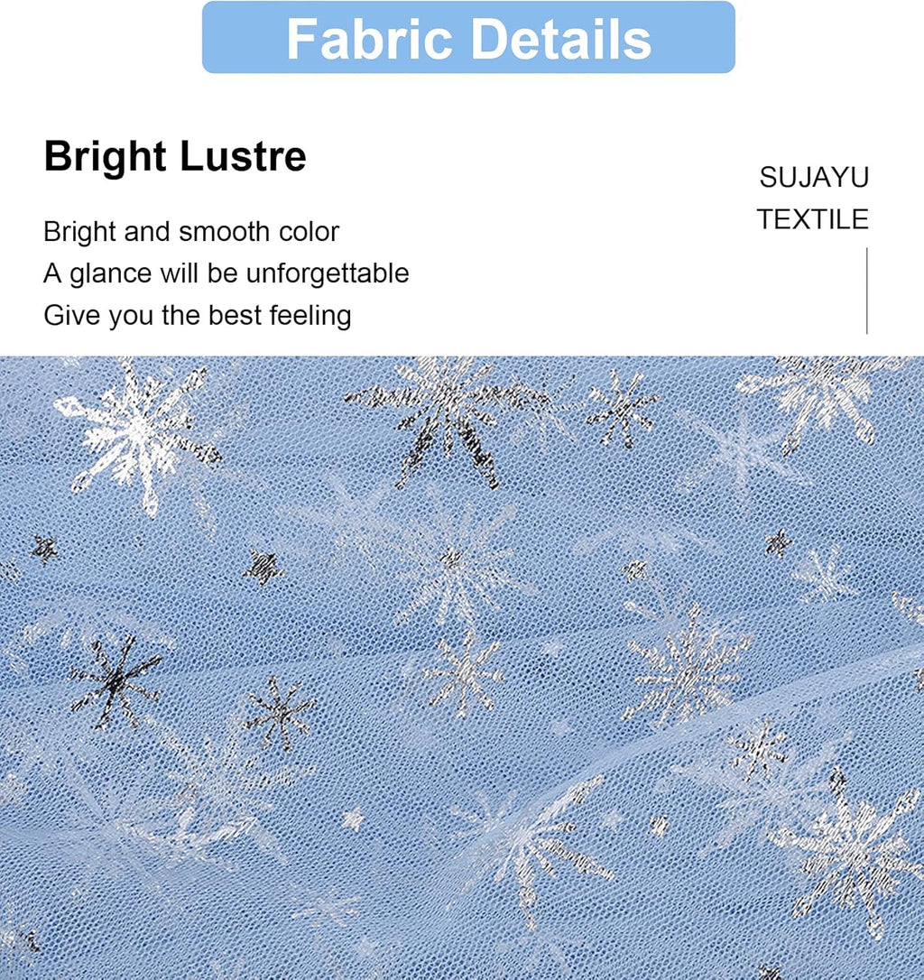 SUJAYU Snowflake Foil Organza Fabric - Sheer Tablecloth for Birthday & Christmas Decor (59" x 118", Blue)