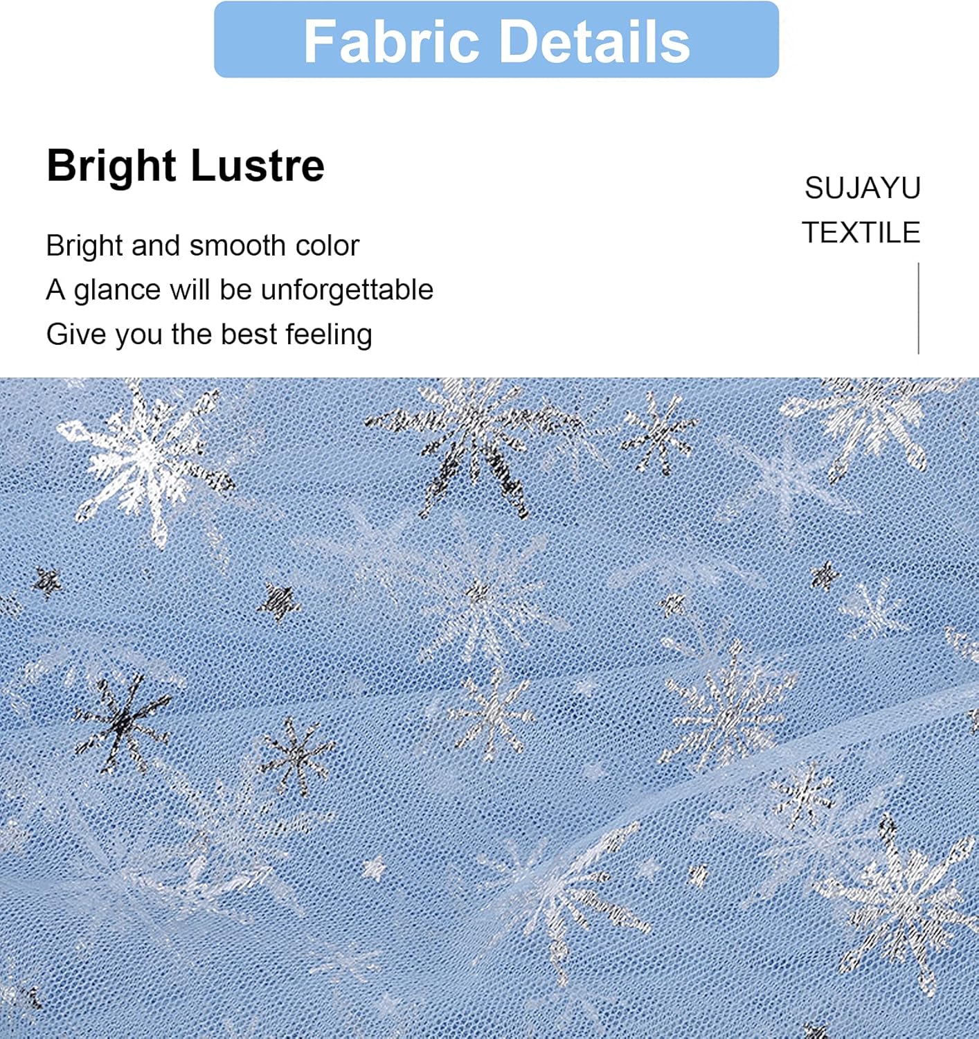 SUJAYU Snowflake Foil Organza Fabric - Sheer Tablecloth for Birthday & Christmas Decor (59" x 118", Blue)