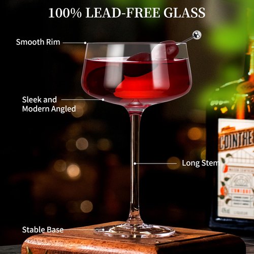 KMIGRUAN Martini Glasses Set of 6, 9oz Coupe Glasses, Hand Blown Crystal Cocktail Glasses for Espresso Martini, Manhattan,Home Bar,Gift Set