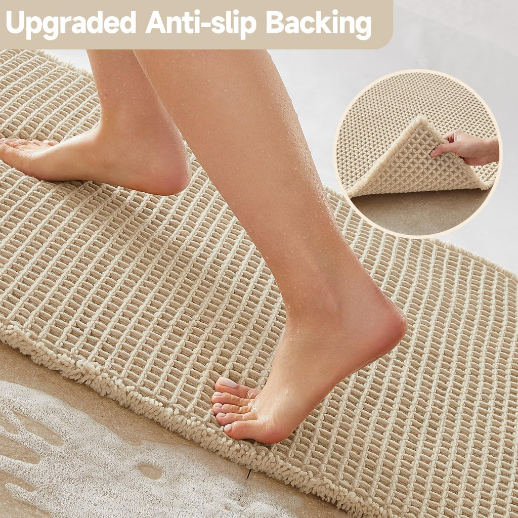 TYUU Bathroom Rug - Non-Slip Waffle Bath Mat | Super Absorbent & Quick Dry, 48''x24'' Pale Beige