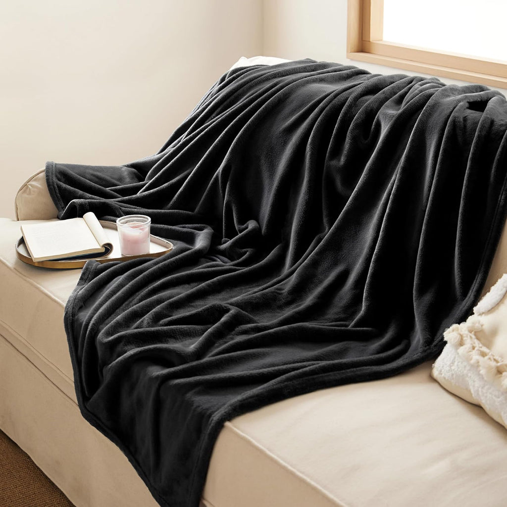 Bedsure GentleSoft Fleece Throw Blanket - XL 300GSM Plush & Cozy Black Blanket for Bed, Sofa, Travel | 50x70 Inches