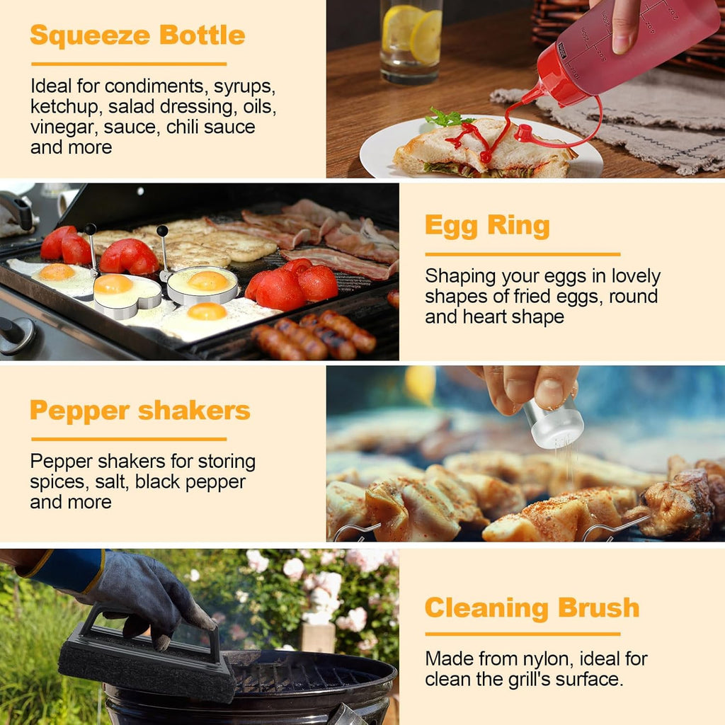 Terlulu Griddle Accessories Kit - 28 PCS Flat Top Grill Set with Spatula, Burger Press & Carry Bag