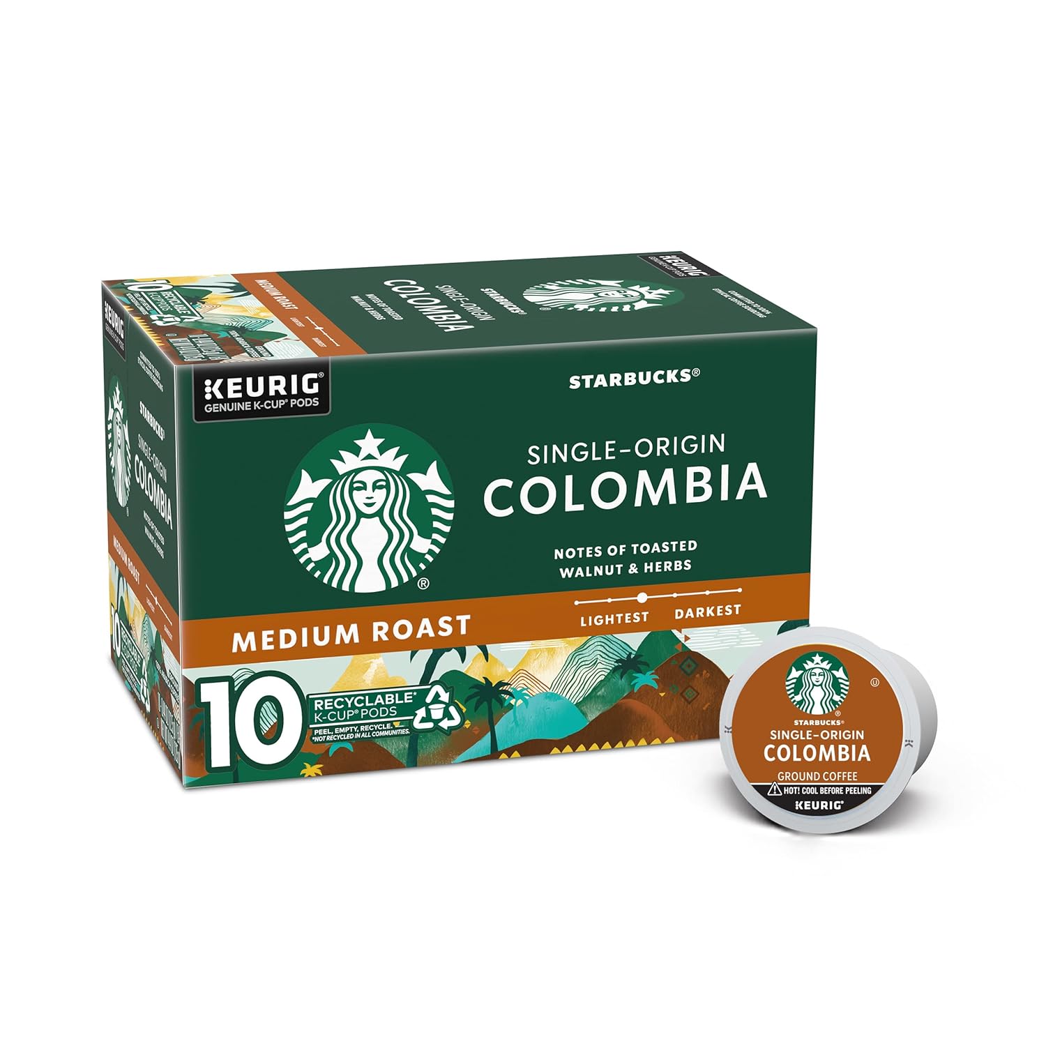 Starbucks K-Cup Coffee Pods - Medium Roast Colombian Coffee | 100% Arabica, 10 Pods Per Box