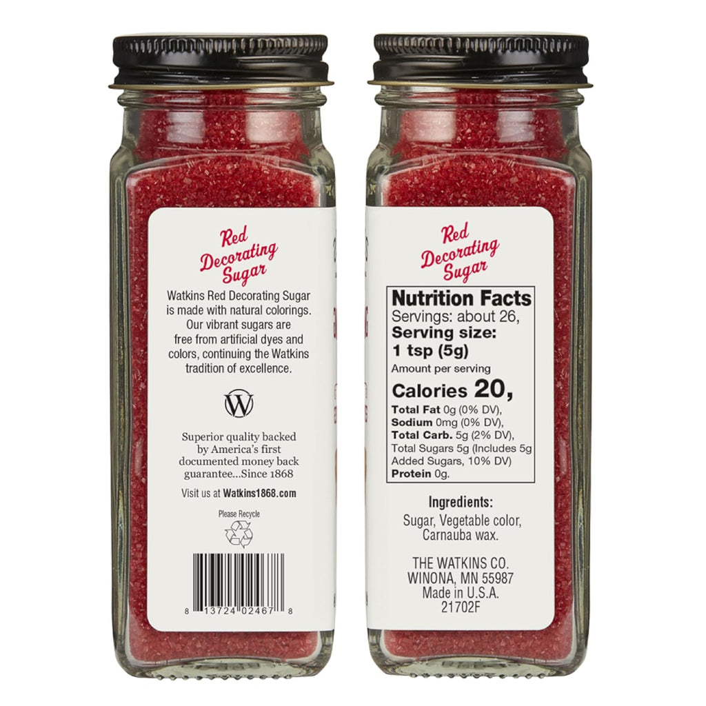 Watkins Red Decorating Sugar - Non-GMO & Kosher | No Artificial Dyes, 4.7 Ounce Jar