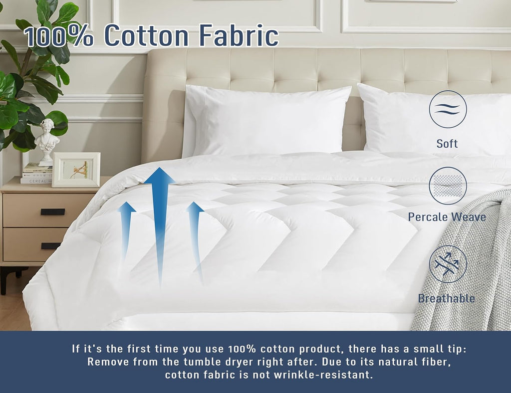 Regine Switzerland King Size Cotton Percale Pillowcases - Breathable & Hypoallergenic, Set of 2 (20x40 Inch, White)