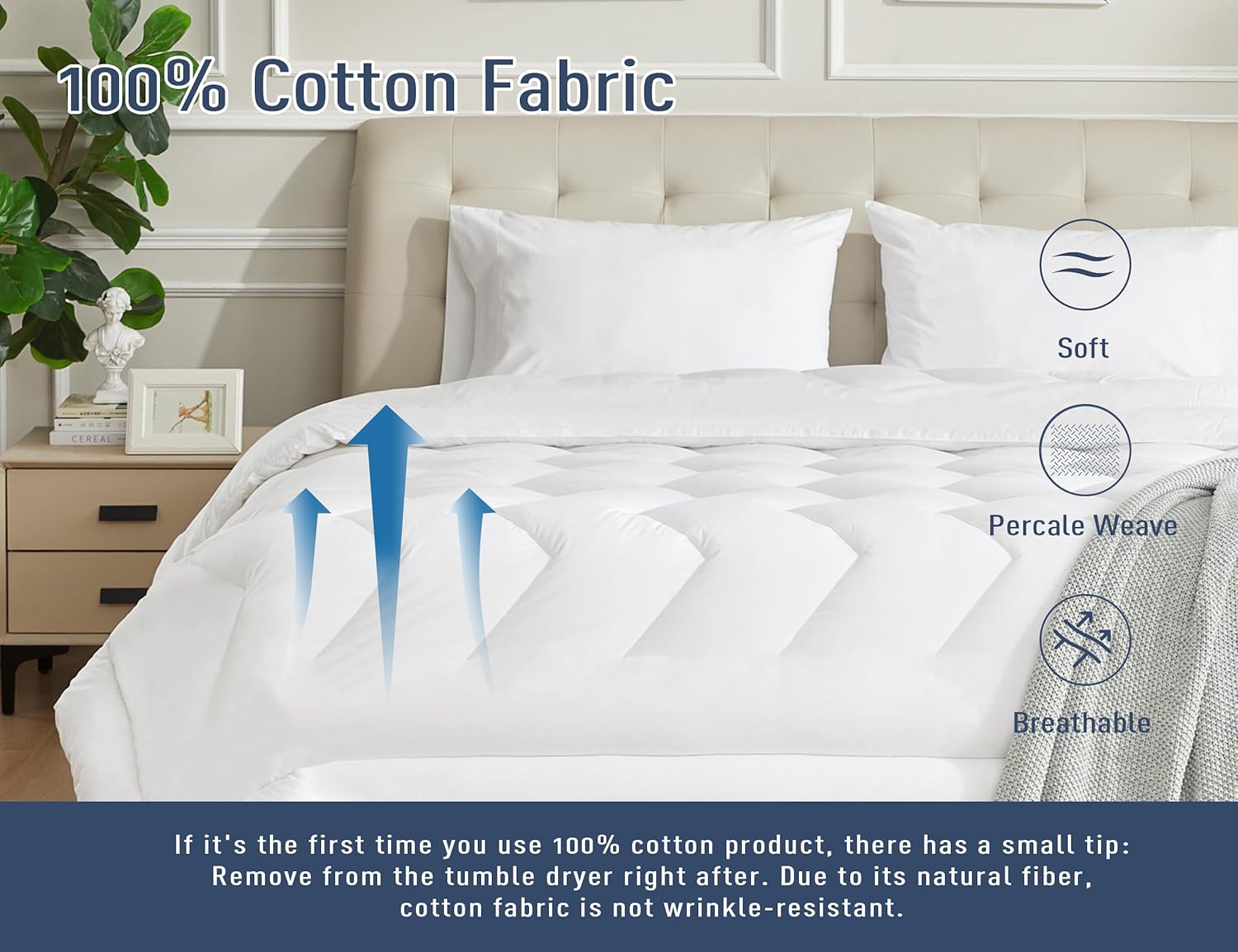 Regine Switzerland King Size Cotton Percale Pillowcases - Breathable & Hypoallergenic, Set of 2 (20x40 Inch, White)