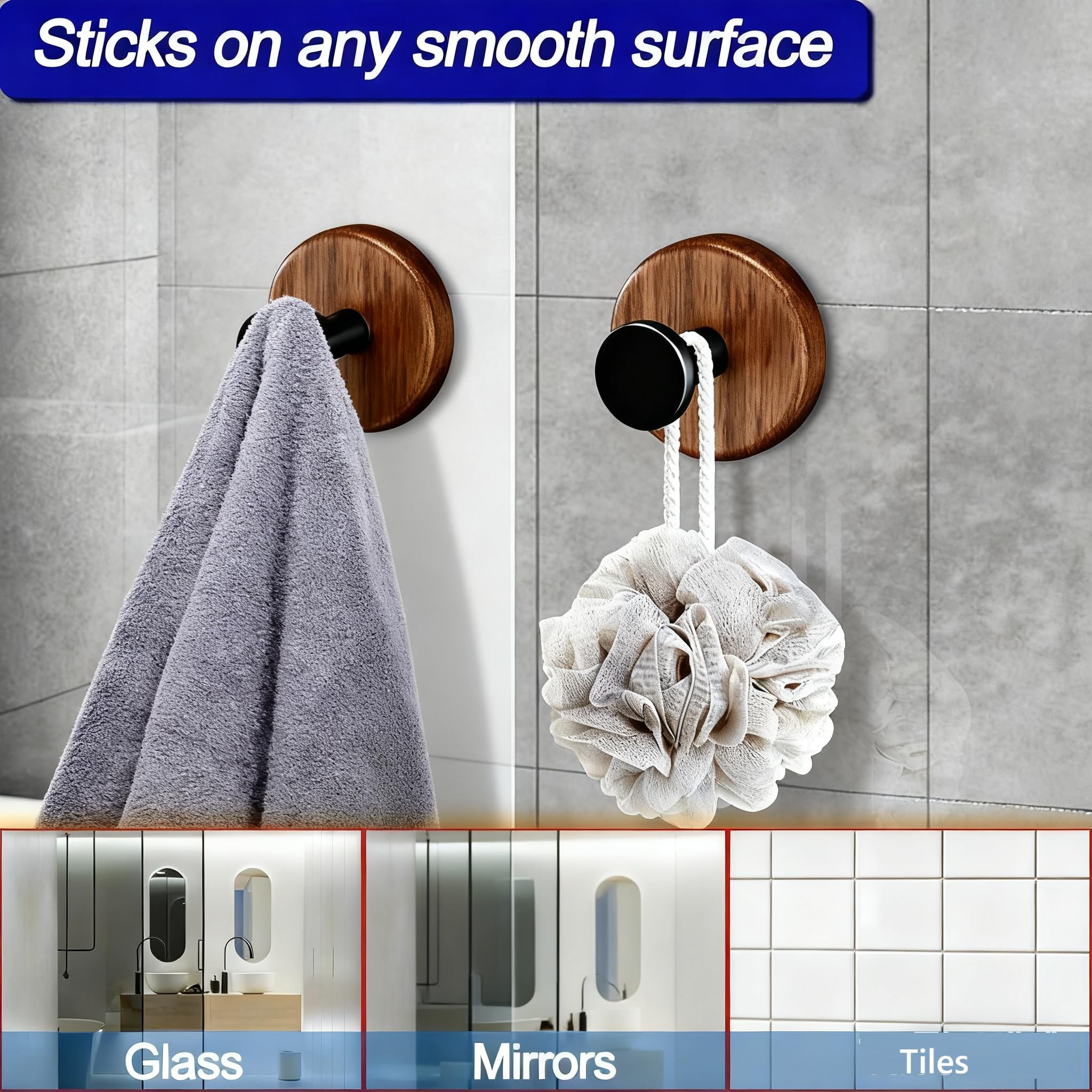 seebemxx Suction Cup Hooks for Shower, 9 PCS Waterproof Towel Hooks for Bathroom Window Glass Door Adhesive Hooks, Bath Robe Looafh Wreath Hooks for Hanging, No Drill Removable & Reusable