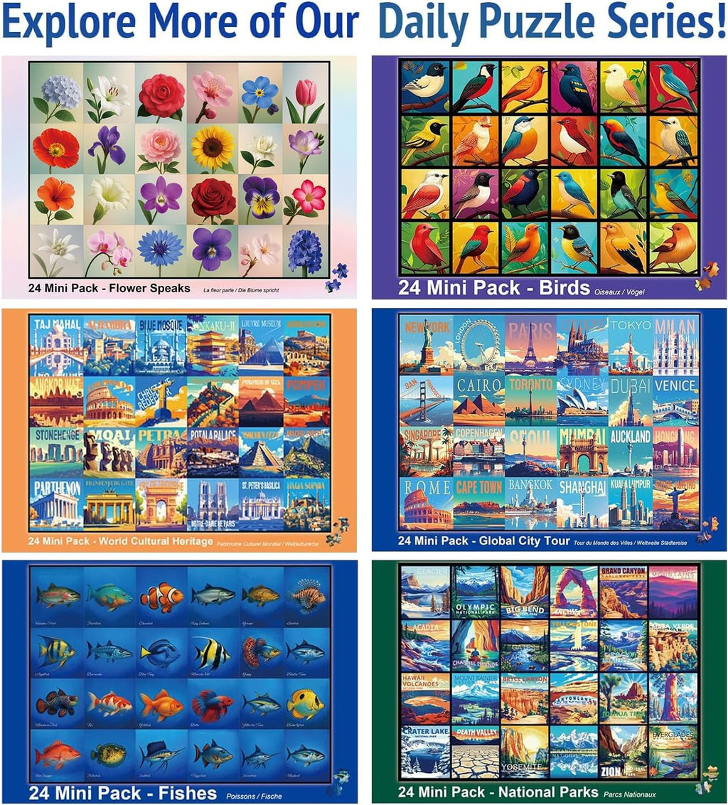 Rokt&Razo Mini Daily Puzzles - 24 Individual 1000-Piece Advent Calendar | Family Fun for All Ages, 27.5 x 19.7 in