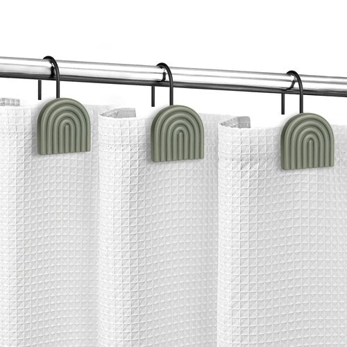 Sunlit Mid Century Modern Arch Decorative Shower Curtain Hooks, Farmhouse Geometric Grayish Green Shower Curtain Rings for Bathroom, Resin, Boho Shower Curtain Hangers Home Decor