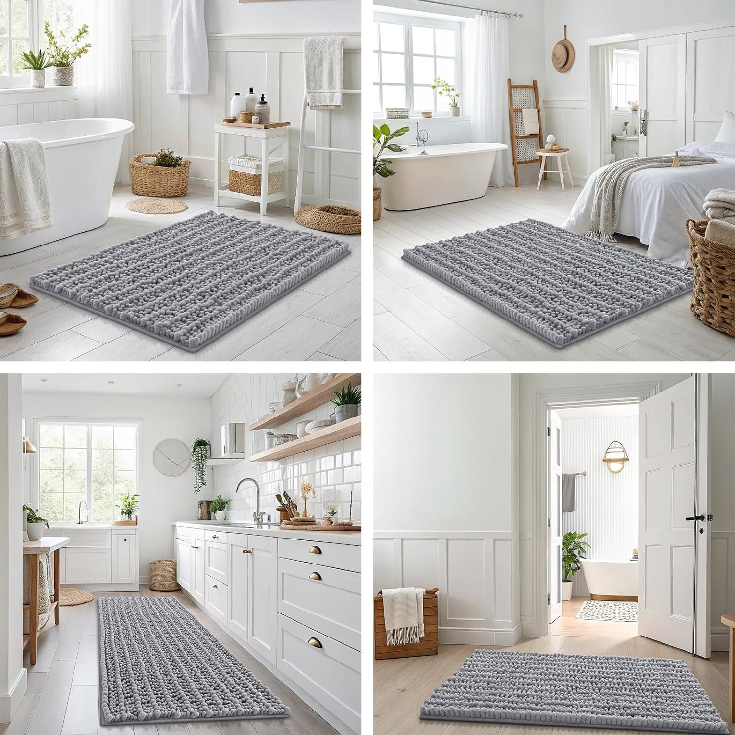 Smiry Bathroom Rugs - Extra Soft Chenille Bath Mat with Non-Slip Backing | 30x20 Inches, Grey