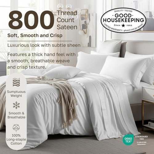 California Design Den Pillow Cases - Set of 2 Standard Size, 800 Thread Count 100% Cotton Sateen - Beige
