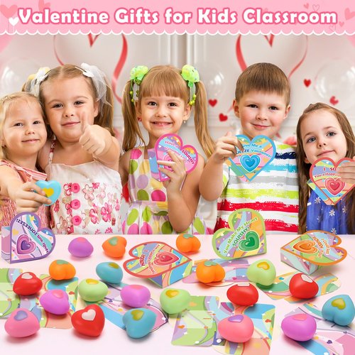 24 Pack Valentines Day Cards with Heart Squeeze Stress Balls for Kids School, Classroom Valentines Day Gifts for Kids, Valentines Party Favors Exchange Gift for Boys Girls
