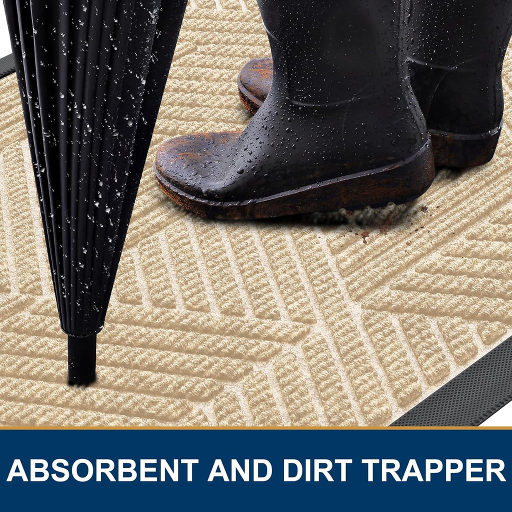 Smiry Heavy-Duty Natural Rubber Front Door Mat - Traps Dirt & Moisture | Easy Clean Low Profile (29.5x17, Beige)