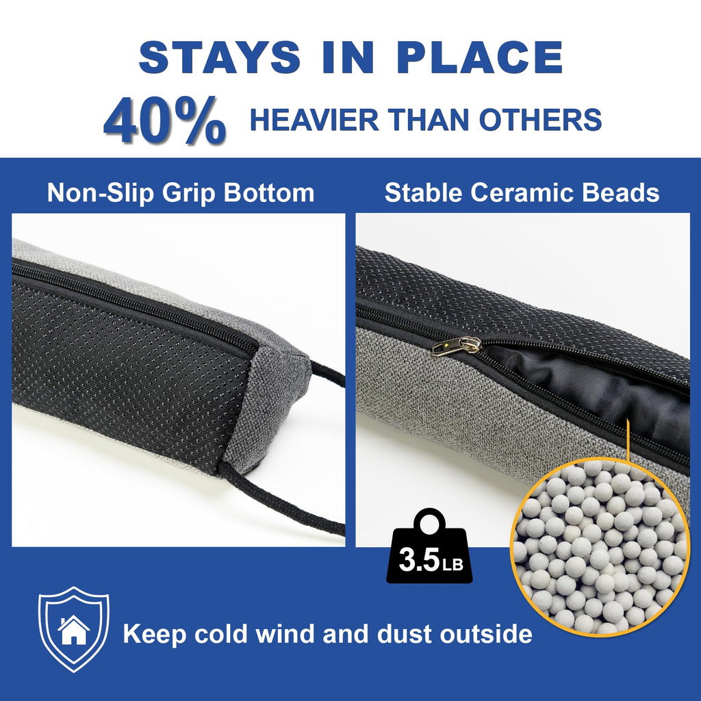 YOUFi 36 Inch Weighted Door Draft Stopper, 3.5lb Heavy Under Door Draft Blocker, Self-Resetting Gap Filler Seal Blocks Cold, Hot Air, Noise, with Non-Slip Bottom, Machine Washable Cover