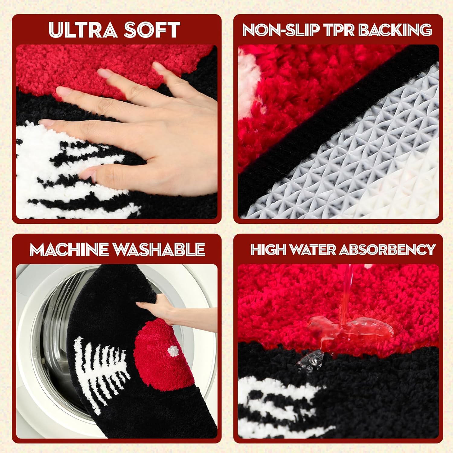 Skiennix Vinyl Record Bath Mat - Retro Non-Slip Washable Rug | Funny Music Theme Decor - 23.5" Black & White
