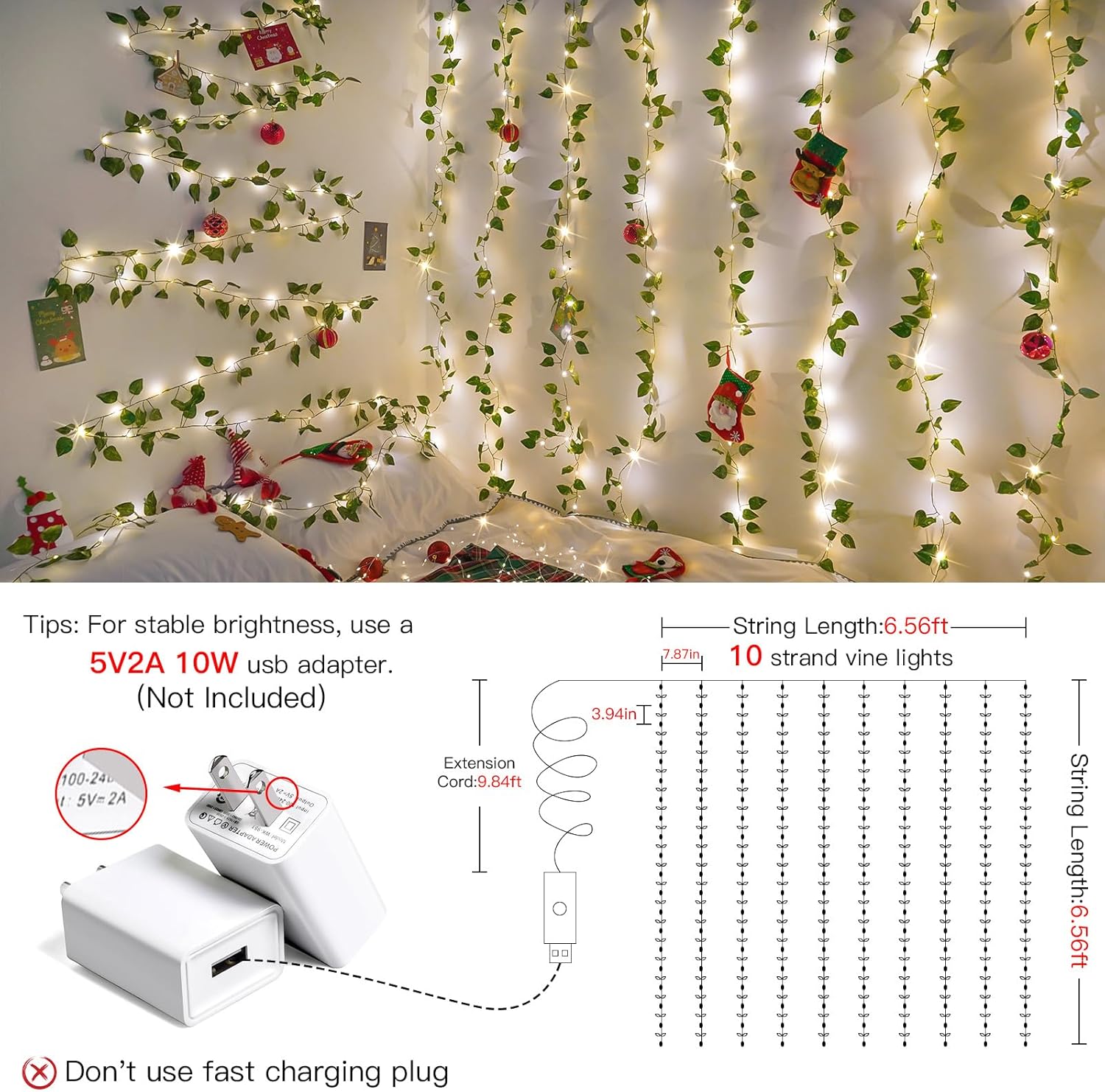 Suddus Vines with Lights - 200 LED Fairy String Lights with Remote | 6.5ft x 6.5ft for Indoor & Outdoor Decor