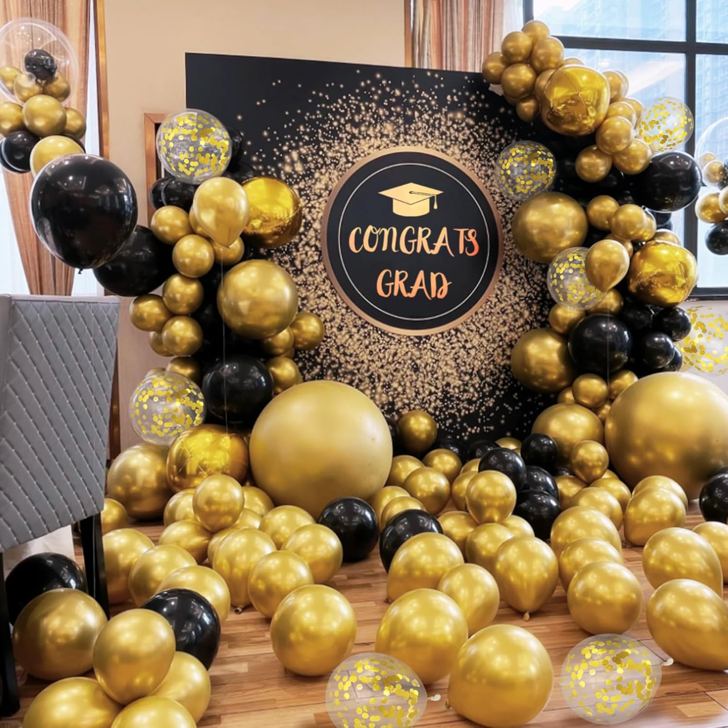 Skiennix 100 Pcs Black and Gold Balloons - 12 Inch Metallic Latex for Birthday & Graduation Decor