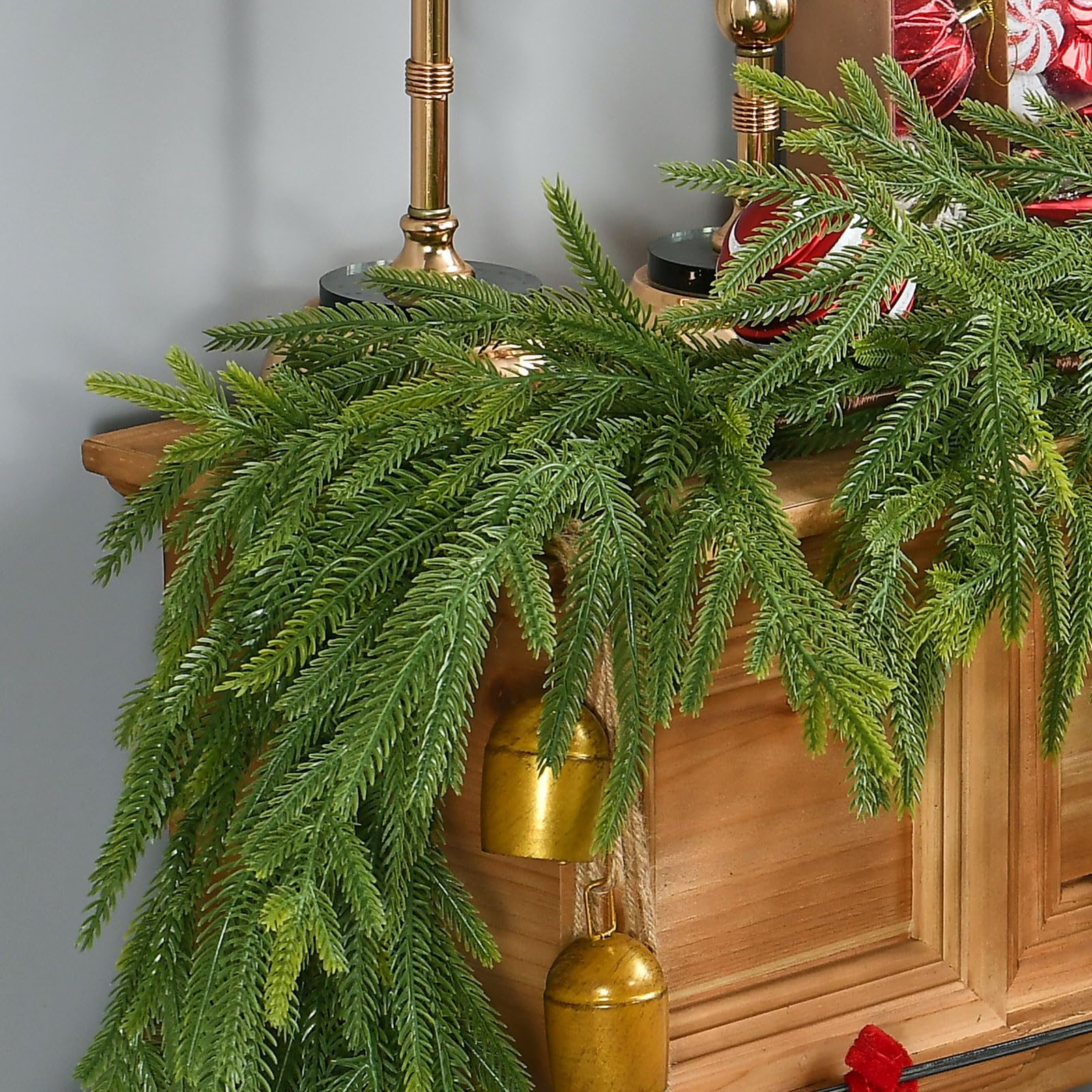 2 PCS 9 FT Artificial Norfolk Pine Garland, Real Touch Christmas Garland, Faux Winter Pine Garland for Fireplace Mantle Table Wall Stair Indoor Outdoor Xmas Holiday Christmas Decorations