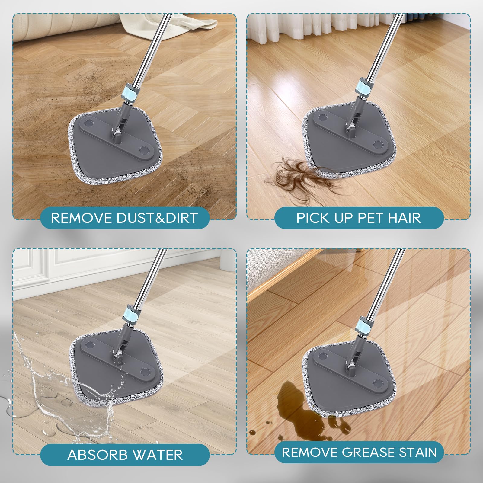 Yicotira Square Microfiber Mop Pads Compatible with True & Tidy True Spin Mop - Mop Replacement Pads for Square Spin Mop and Bucket - Washable Pads fit for All 9 Inch Square Spin Mop (4 Pack)