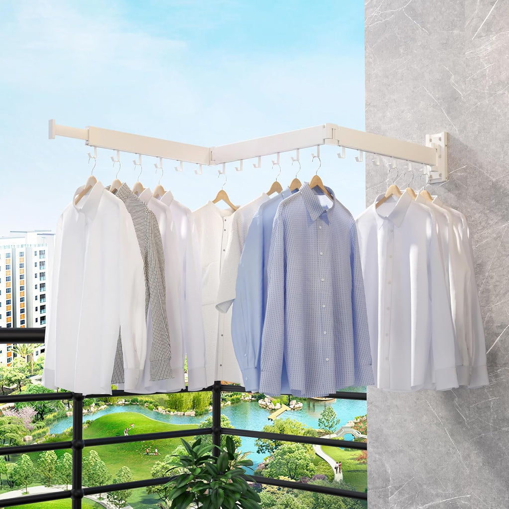ZdwCyl Clothes Drying Rack - Retractable Wall-Mounted Laundry Space Saver | Tri-Fold Design in White