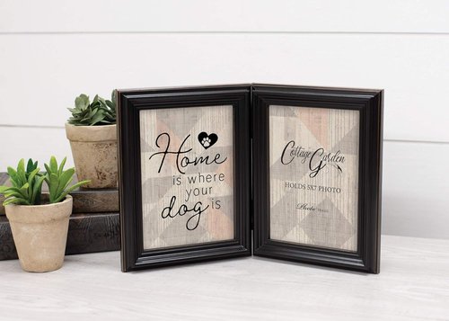 Cottage Garden Black Woodgrain Double Tabletop Photo Frame - Holds Two 5x7 Photos