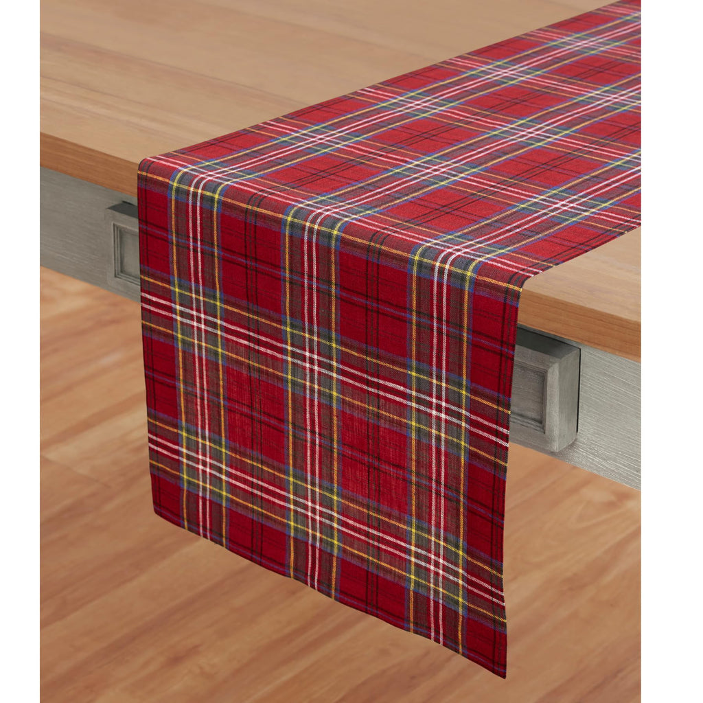 Solino Home Table Runner 90 Inches Long - 100% Pure Linen Red Classic Tartan Plaid Table Runner 14 x 90 Inch for Dining