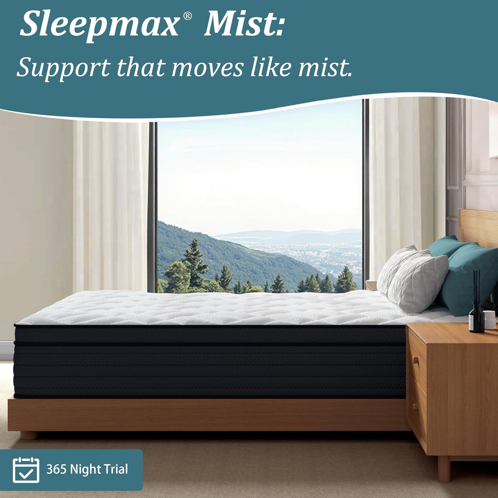 Sleepmax Extra Firm Queen Mattress - 12-Inch Deep Sleep Hybrid with Pressure Relief | Deluxe Cooling Design, CertiPUR-US Certified, 365-Night Trial
