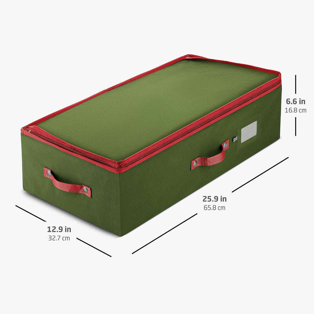ZOBER Christmas Ornament Storage Box - Holds 64 Ornaments with Dividers - Durable Tear-Proof 600D Oxford Fabric - Green
