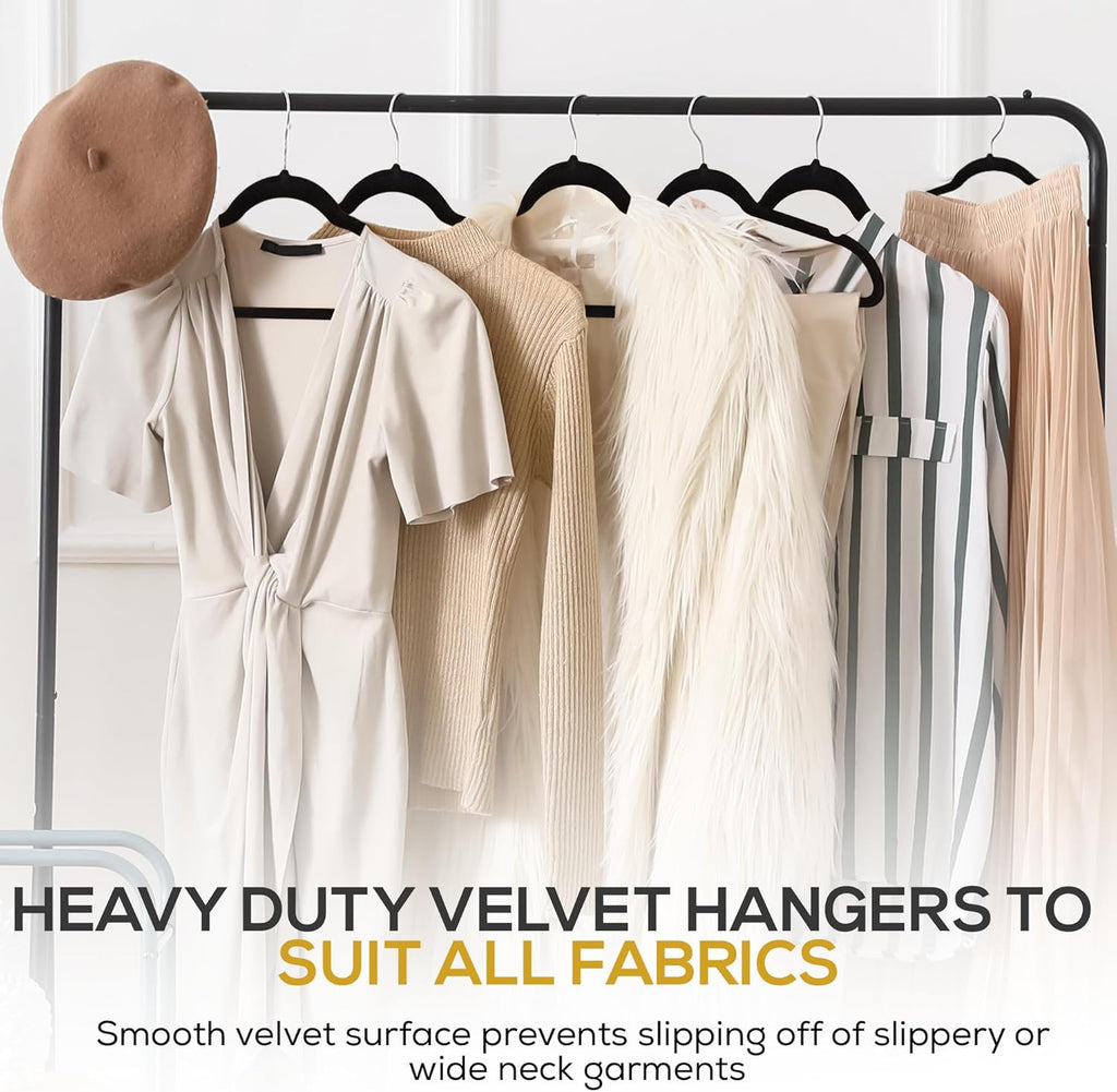 Techzoo Velvet Hangers - Ultra Thin Non-Slip Design for Space Saving | 50 Pack in Black
