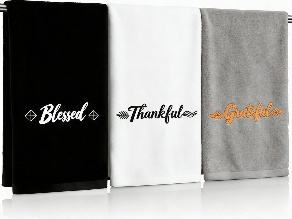 QBrand 3 Pcs Farmhouse Bathroom Decor Hand Towels 14x29 Inch Cotton Bath Towels Rustic Embroidered for Boho Kitchen Decor Inspirational Christian Gift (Blessed Thankful Grateful-C)