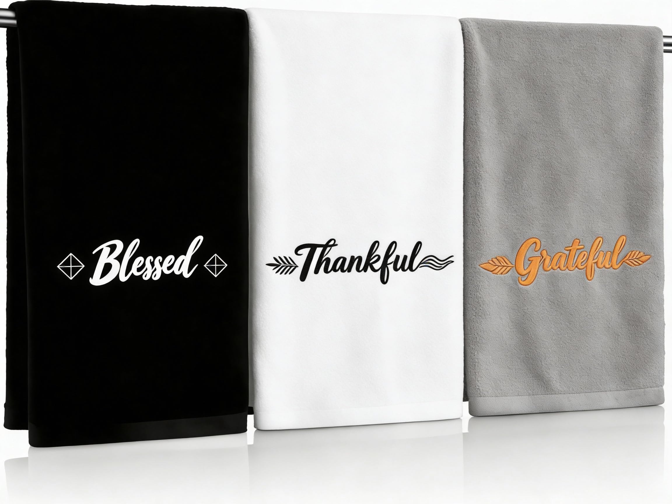QBrand 3 Pcs Farmhouse Bathroom Decor Hand Towels 14x29 Inch Cotton Bath Towels Rustic Embroidered for Boho Kitchen Decor Inspirational Christian Gift (Blessed Thankful Grateful-C)