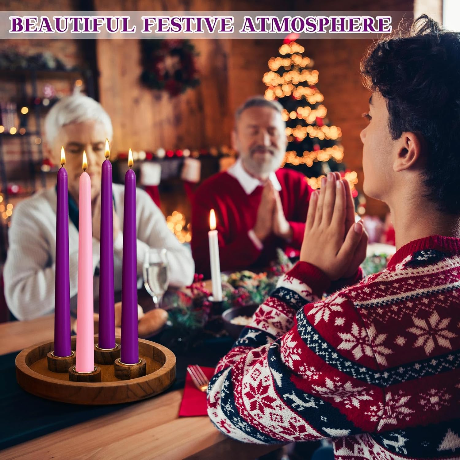 Vercraft 7-Inch Christmas Advent Candle Holder - Modern White Tray with 12 Taper Candles | Festive Table Centerpiece