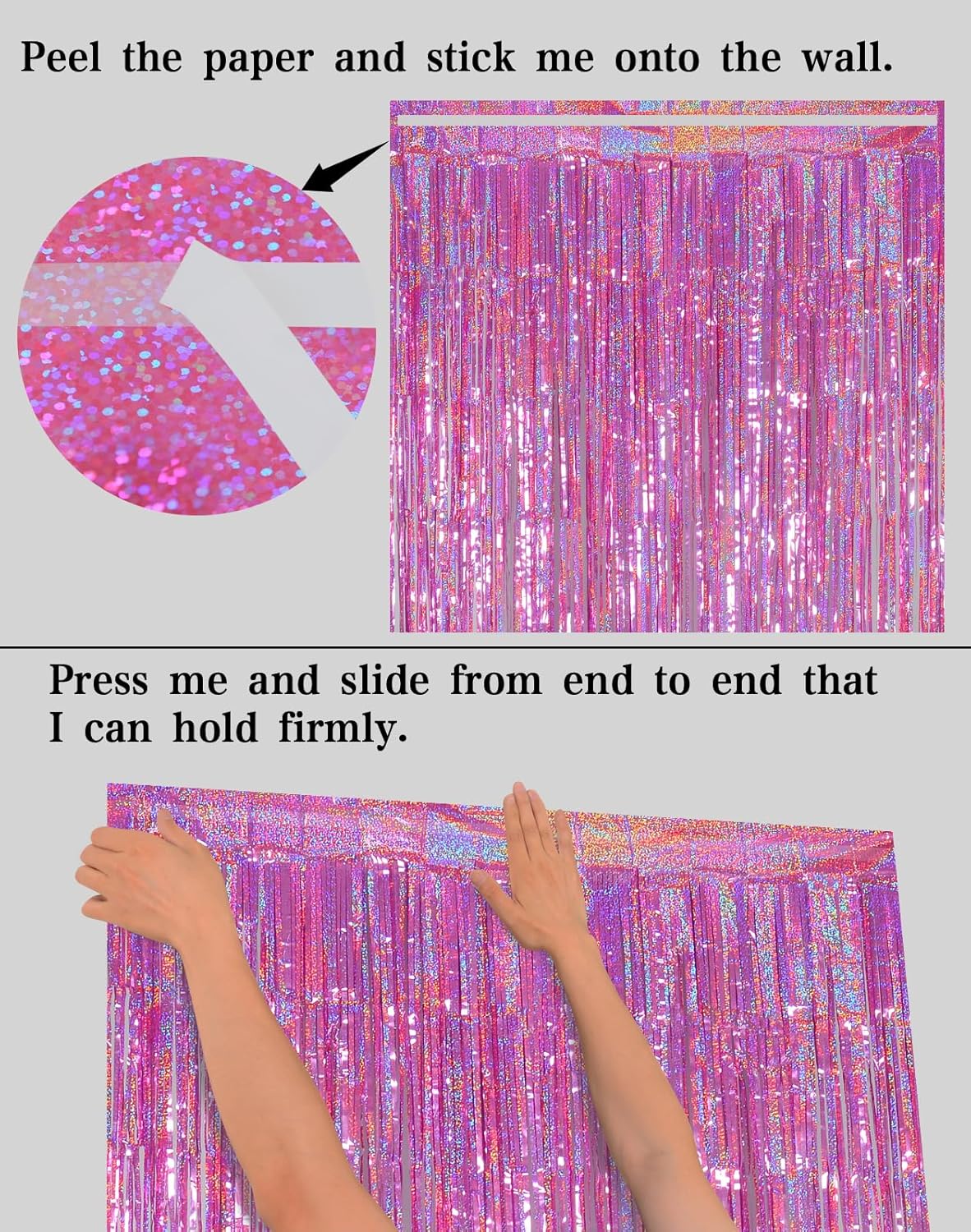 Melsan Pink Foil Fringe Curtain - Shiny Tinsel Backdrop for Bachelorette Parties | 3 Pack, 3.2 x 8.2 ft