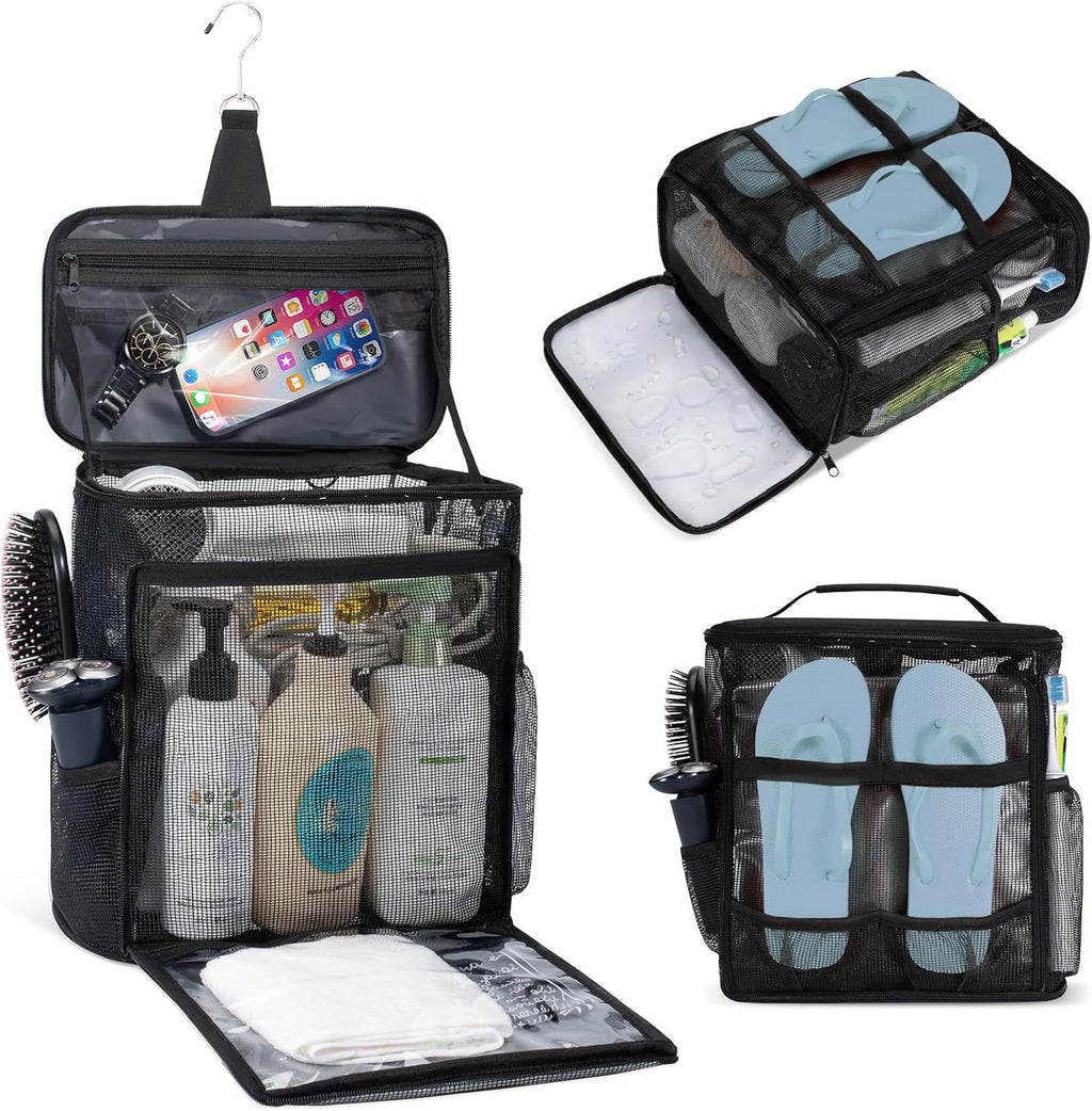Skiennix Portable Mesh Shower Caddy - Collapsible Organizer with Hanging Hook & Quick Dry Design | Large Capacity for Travel, Dorms, Camping, Gym