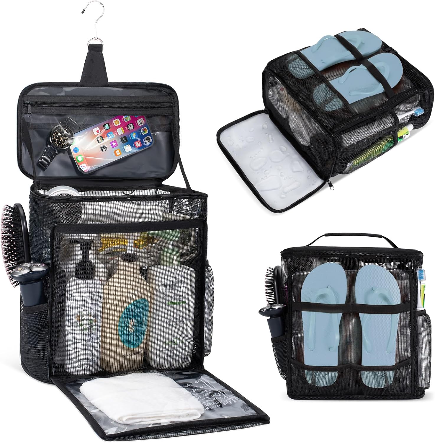 Skiennix Portable Mesh Shower Caddy - Collapsible Organizer with Hanging Hook & Quick Dry Design | Large Capacity for Travel, Dorms, Camping, Gym