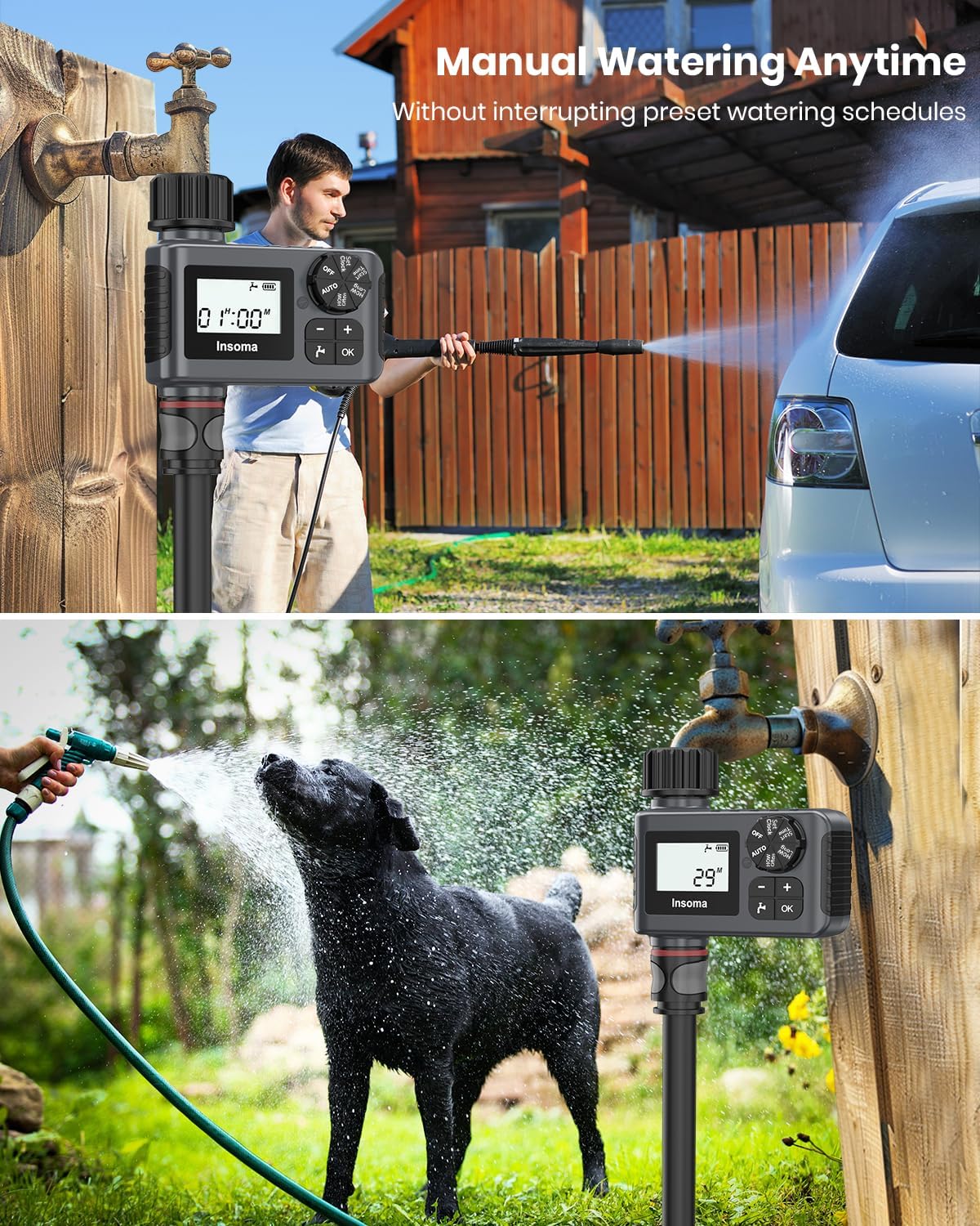 Skiennix Water Timer - 2 PCS Automatic Garden Hose Sprinkler with Rain Delay & Manual Settings
