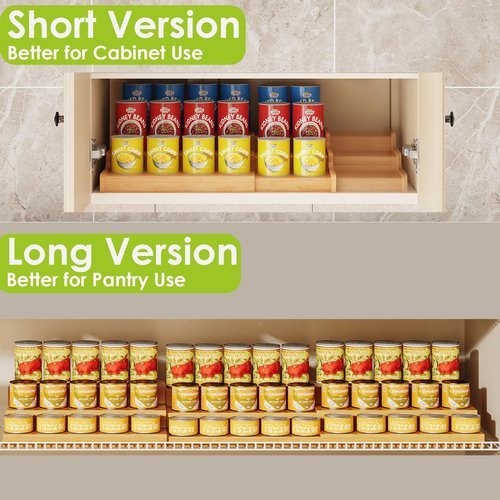 NuoyuanShen Extra-Long Expandable Bamboo Can Rack for Pantry – 3-Tier Adjustable Pantry Can Organizer, Large Capacity Holds up to 45 Cans, Pantry Shelf & Countertop Storage (Patent Pending)